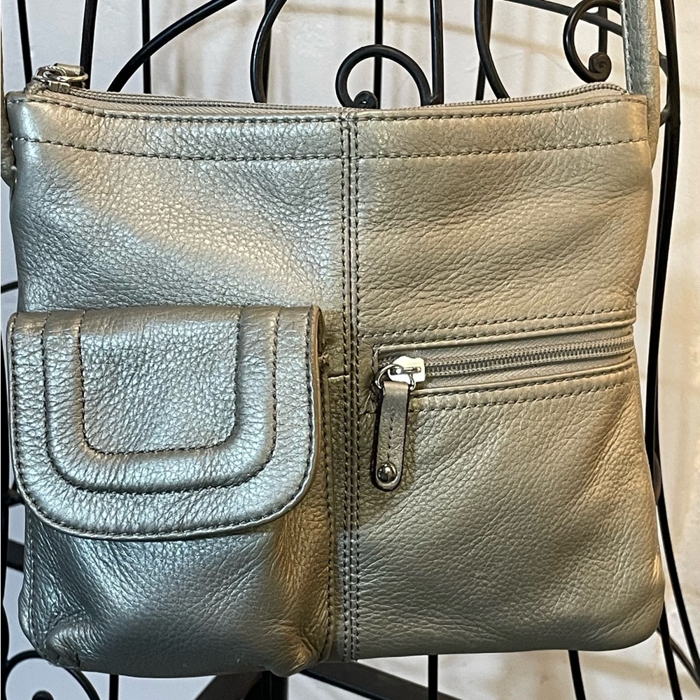 Metallic Gold Soft Leather Crossbody Multi Pocket Built in Side Wallet #H-24 - Picture 2 of 8